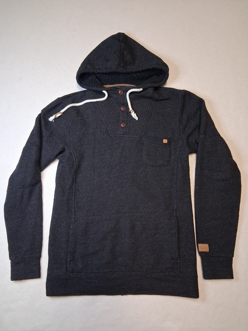 4/20$ Billabong Black Hooded Pullover with Button Neck